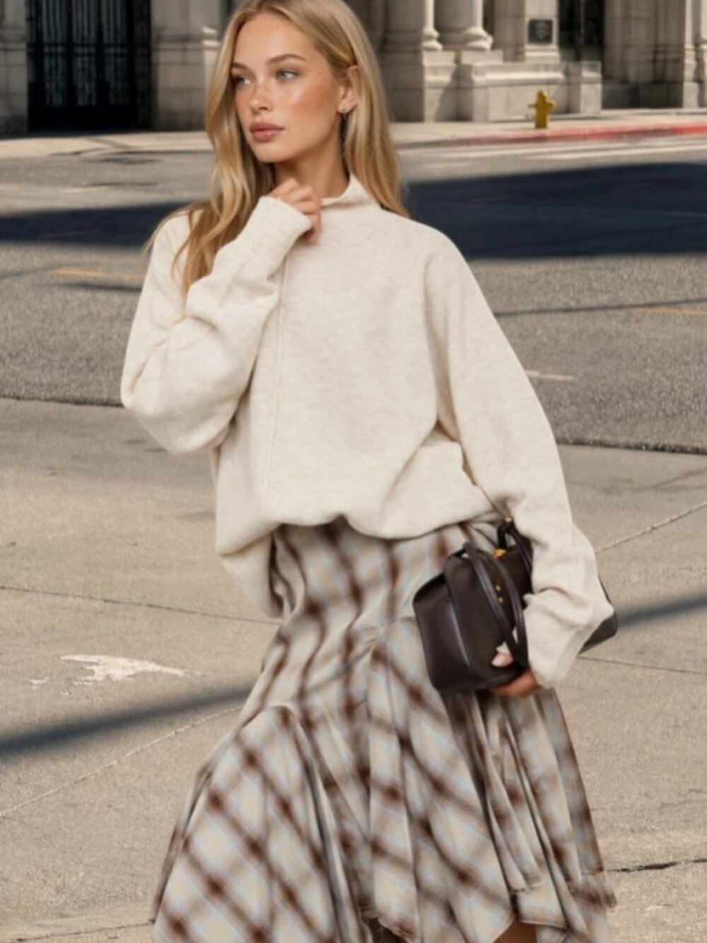 Fall Center Seam Mock Neck Relaxed Pullover Sweater